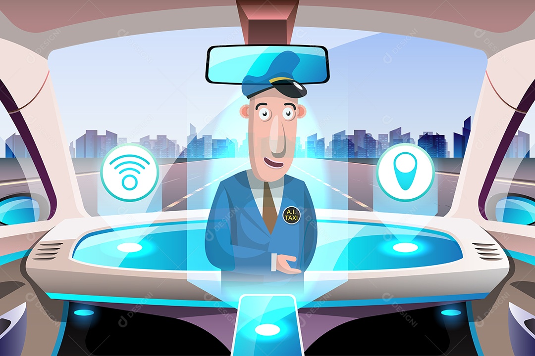 Sistema de Segurança sem motorista de inteligência artificial Vetor EPS