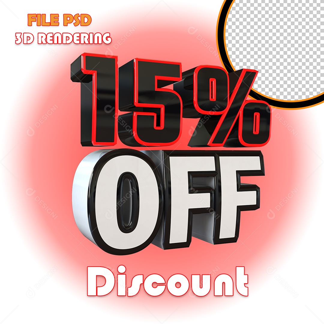 Selo 3D Para Composição 15% Off Desconto PSD