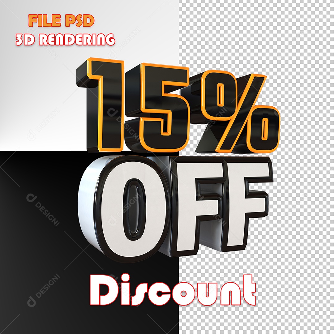 Selo 3D Para Composição 15% Off Desconto PSD