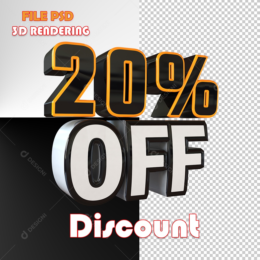 Selo 3D Para Composição 20% Off Desconto PSD