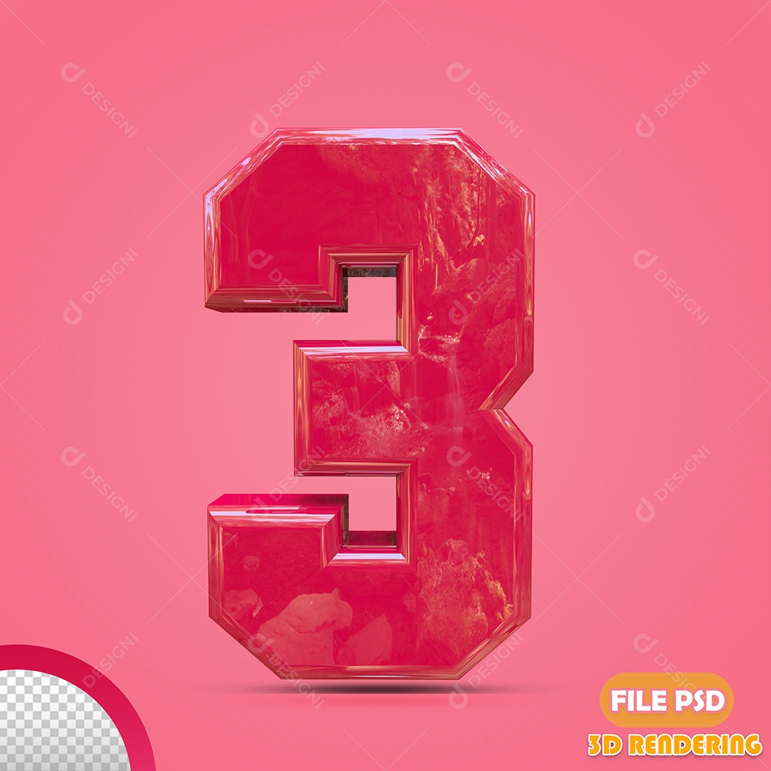 Número 3D Para Composição Rosa 3 PSD