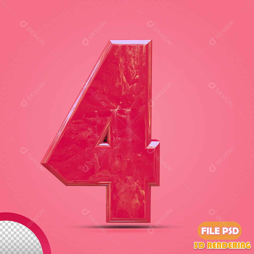 Número 3D Para Composição Rosa 4 PSD
