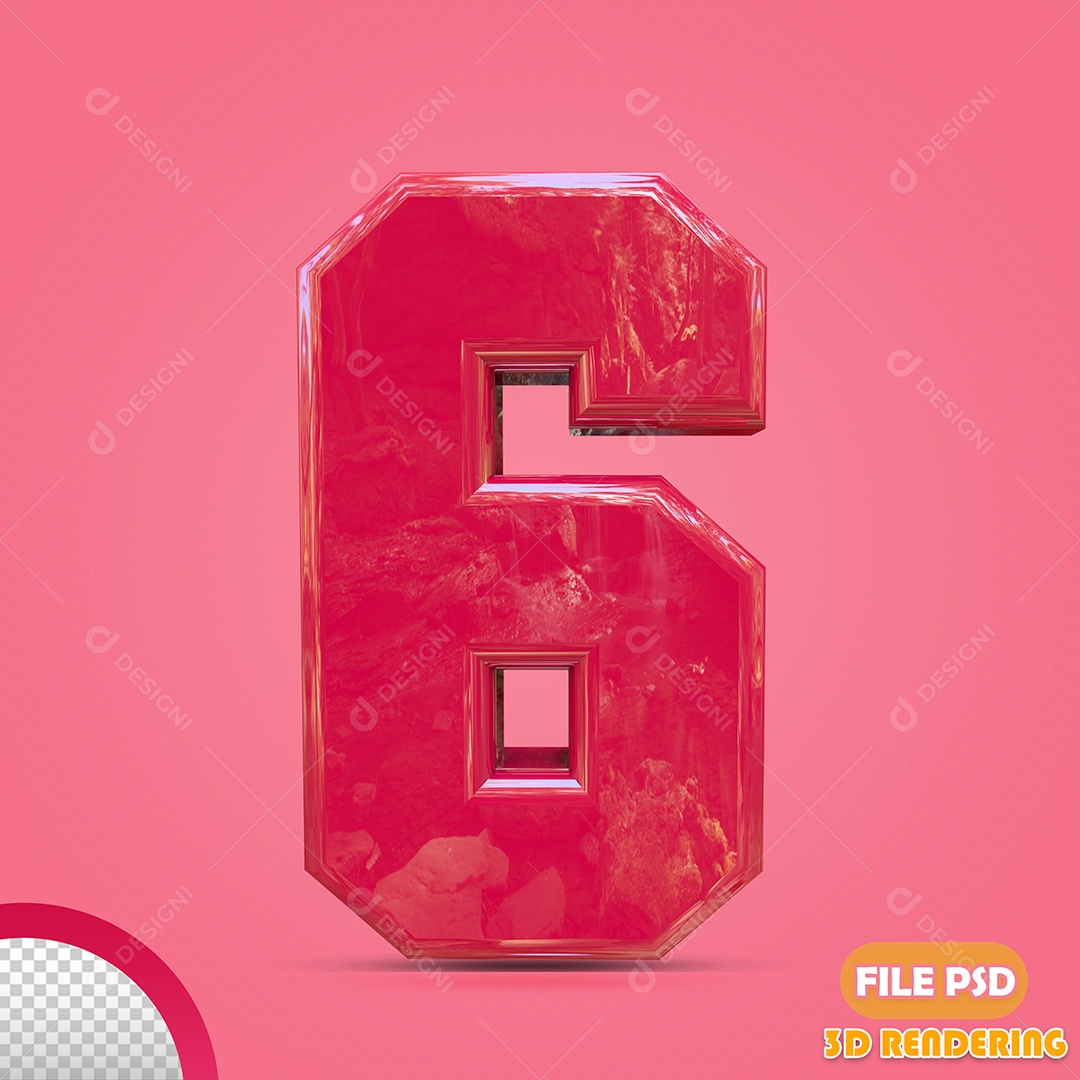 Número 3D Para Composição Rosa 6 PSD