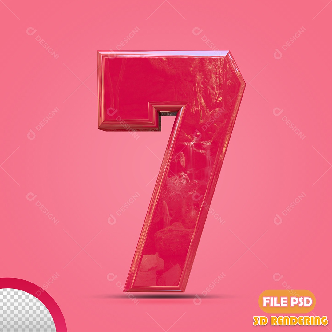 Número 3D Para Composição Rosa 7 PSD