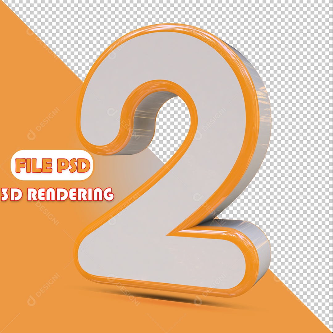 Número 3D Para Composição Branco e Amarelo 2 PSD