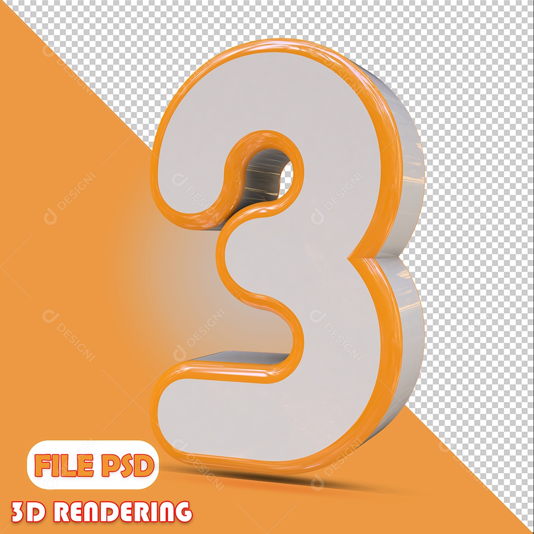 Número 3D Para Composição Branco e Amarelo 3 PSD