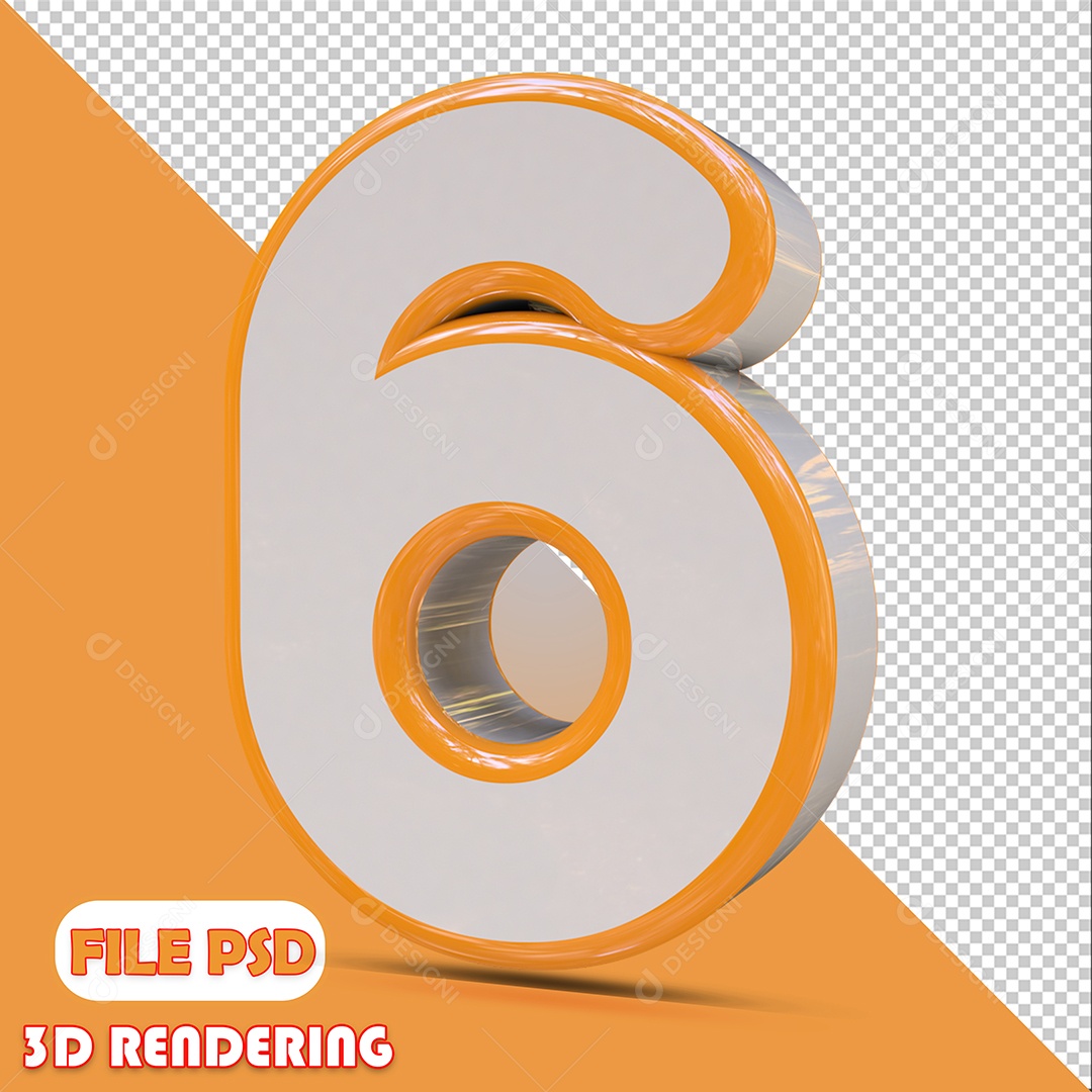 Número 3D Para Composição Branco e Amarelo 6 PSD