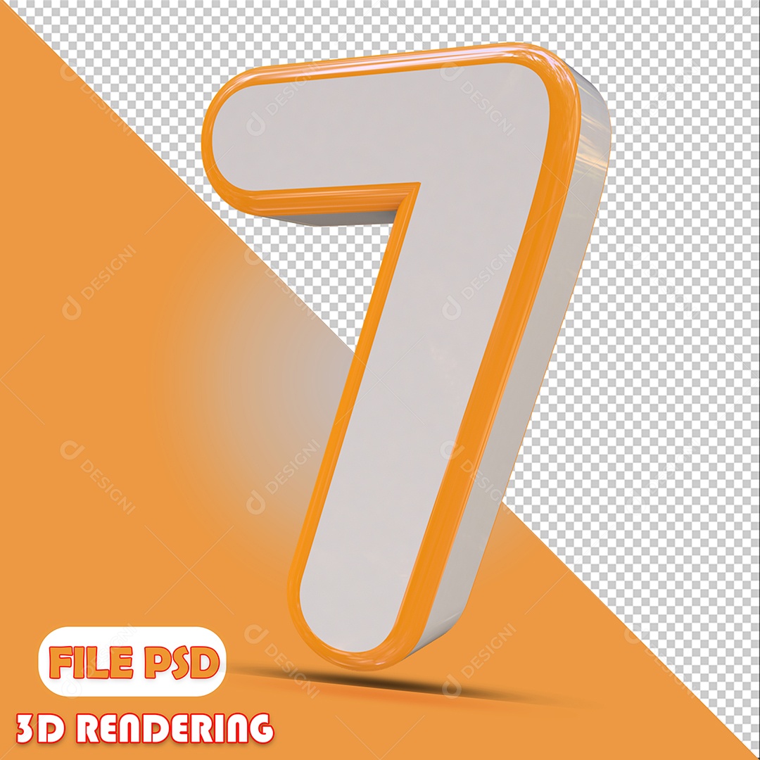 Número 3D Para Composição Branco e Amarelo 7 PSD