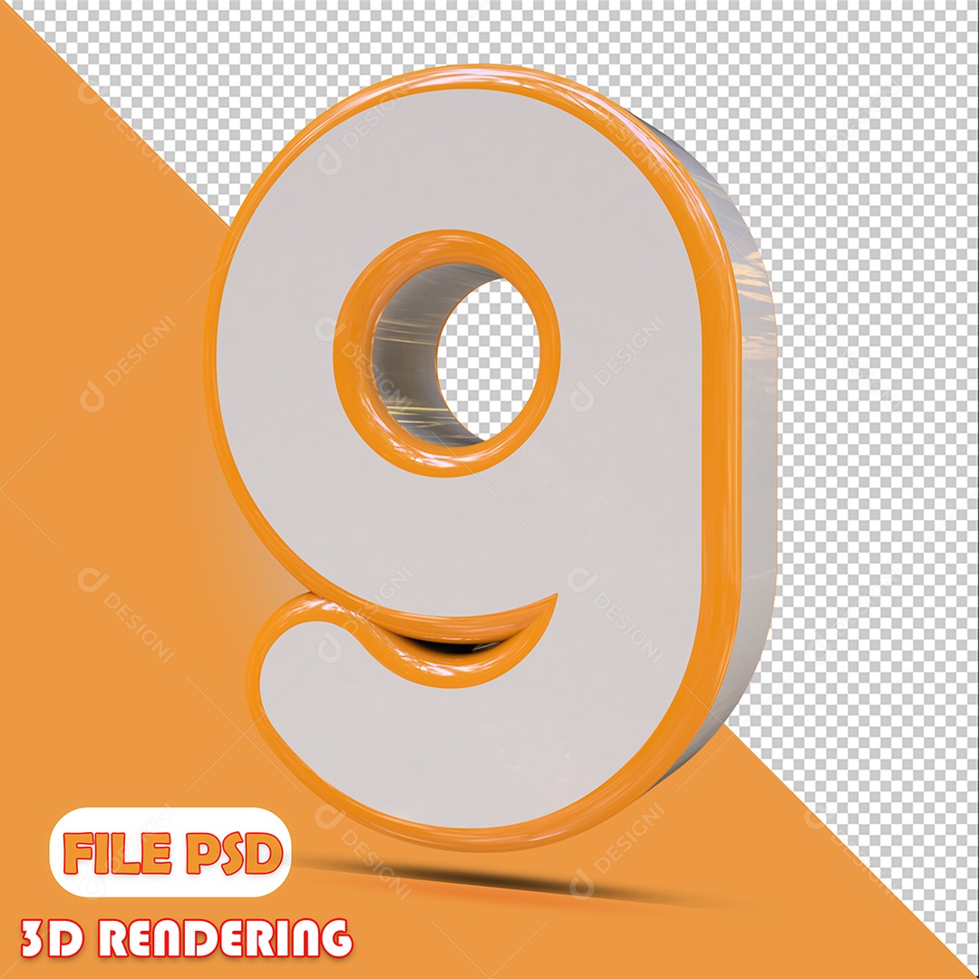 Número 3D Para Composição Branco e Amarelo 9 PSD