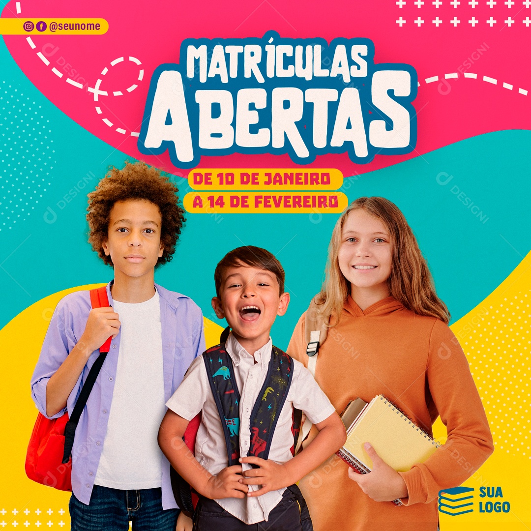 Post Volta às Aulas Matrículas Abertas Social Media PSD Editável