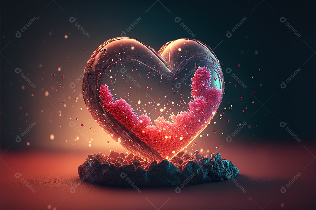 Dia dos namorados, casal apaixonado entre um arranjo de coração gigante