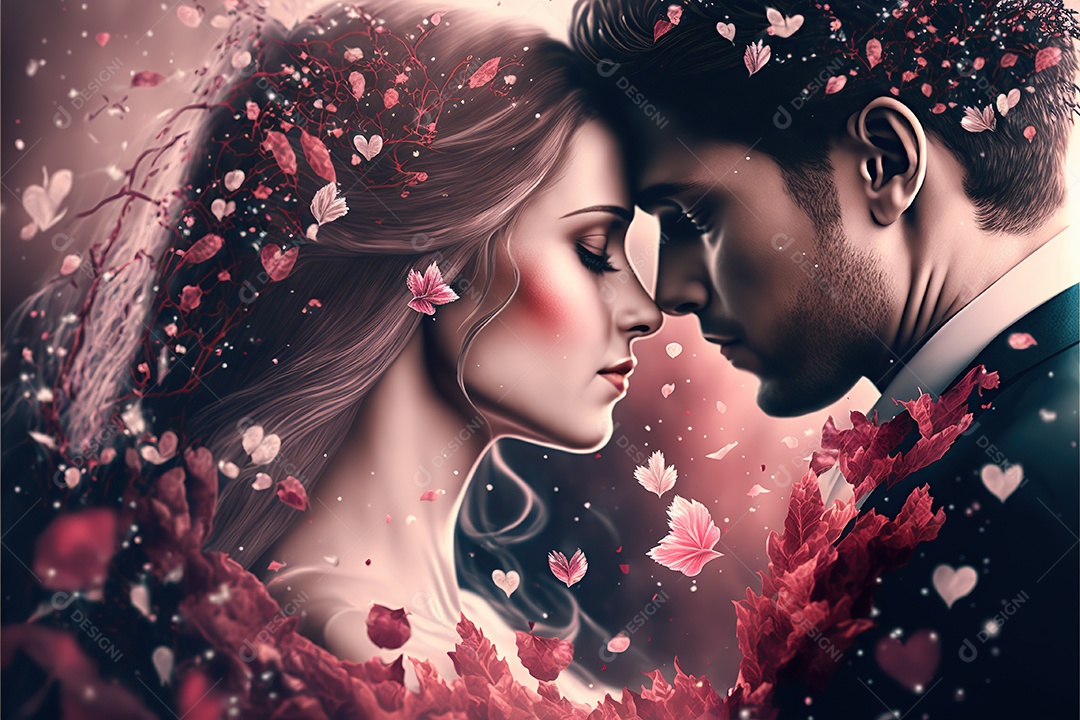 Dia dos namorados, casal apaixonado entre um arranjo de coração gigante