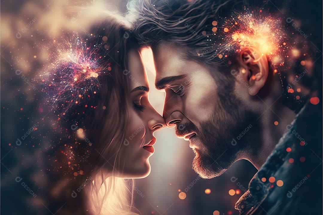 Dia dos namorados, casal apaixonado entre um arranjo de coração gigante