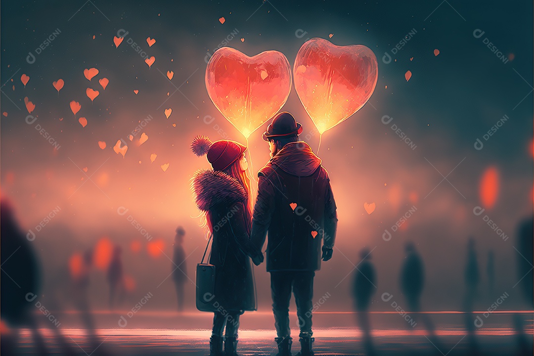 Dia dos namorados, casal apaixonado entre um arranjo de coração gigante