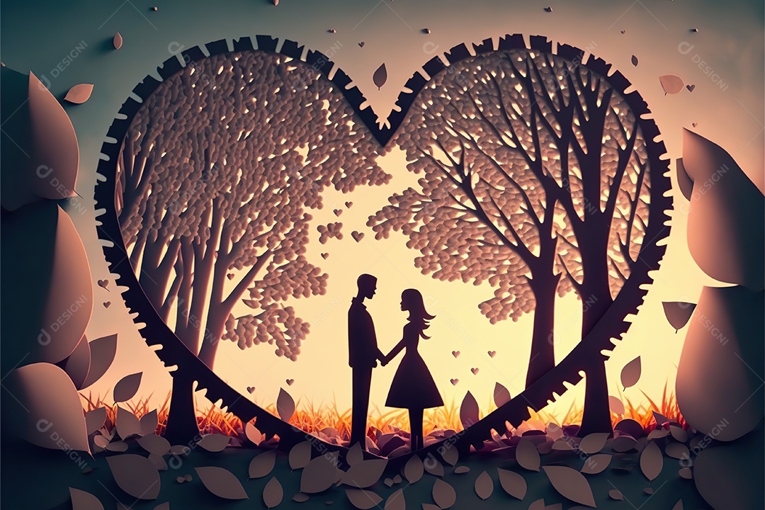 Dia dos namorados, casal apaixonado entre um arranjo de coração gigante