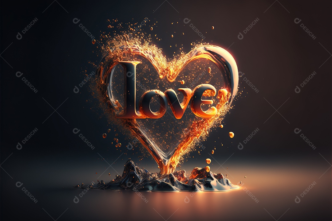 Decoração de coração com texto amor impresso com linda luz