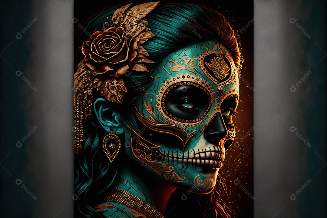 Caveira mexicana, retrato, vintage, decorativo