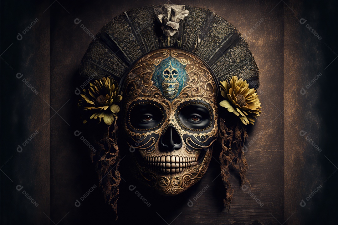 Caveira mexicana, retrato, vintage, decorativo