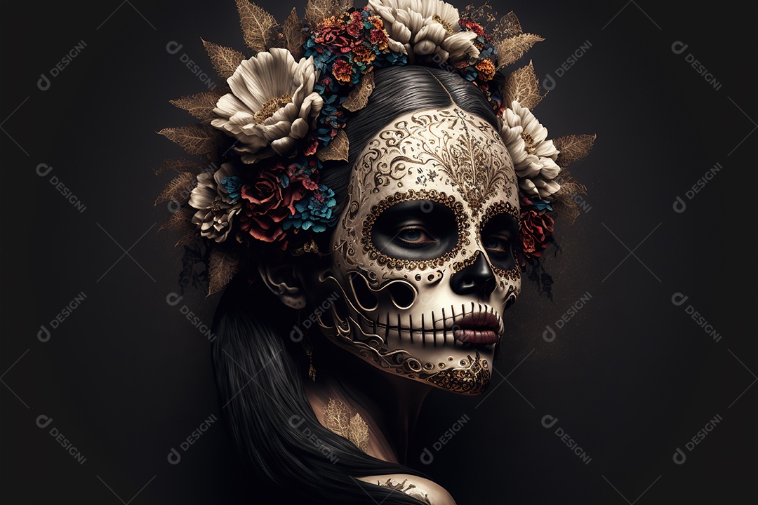 Caveira mexicana, retrato, vintage, decorativo