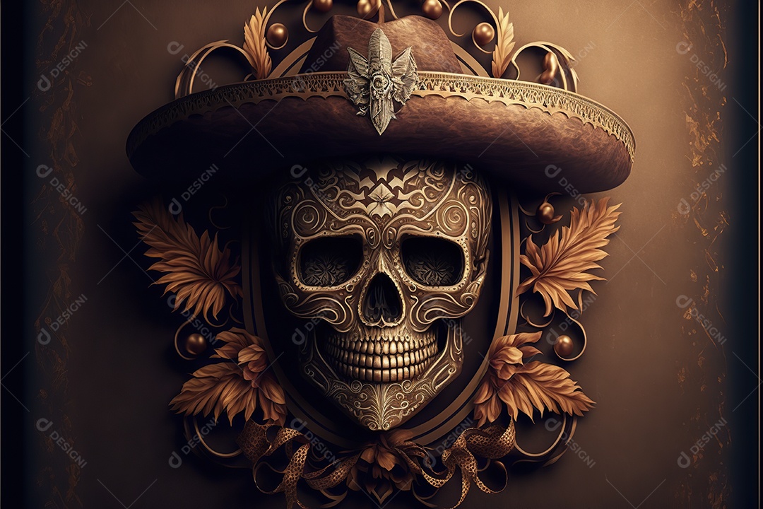 Caveira mexicana, retrato, vintage, decorativo