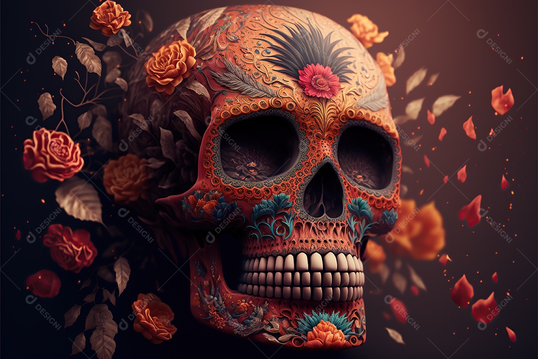 Caveira mexicana, retrato, vintage, decorativo