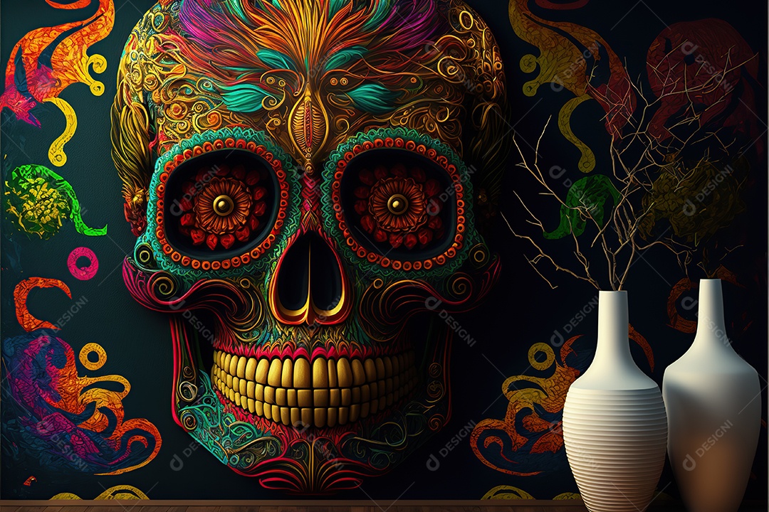 Caveira mexicana, retrato, vintage, decorativo