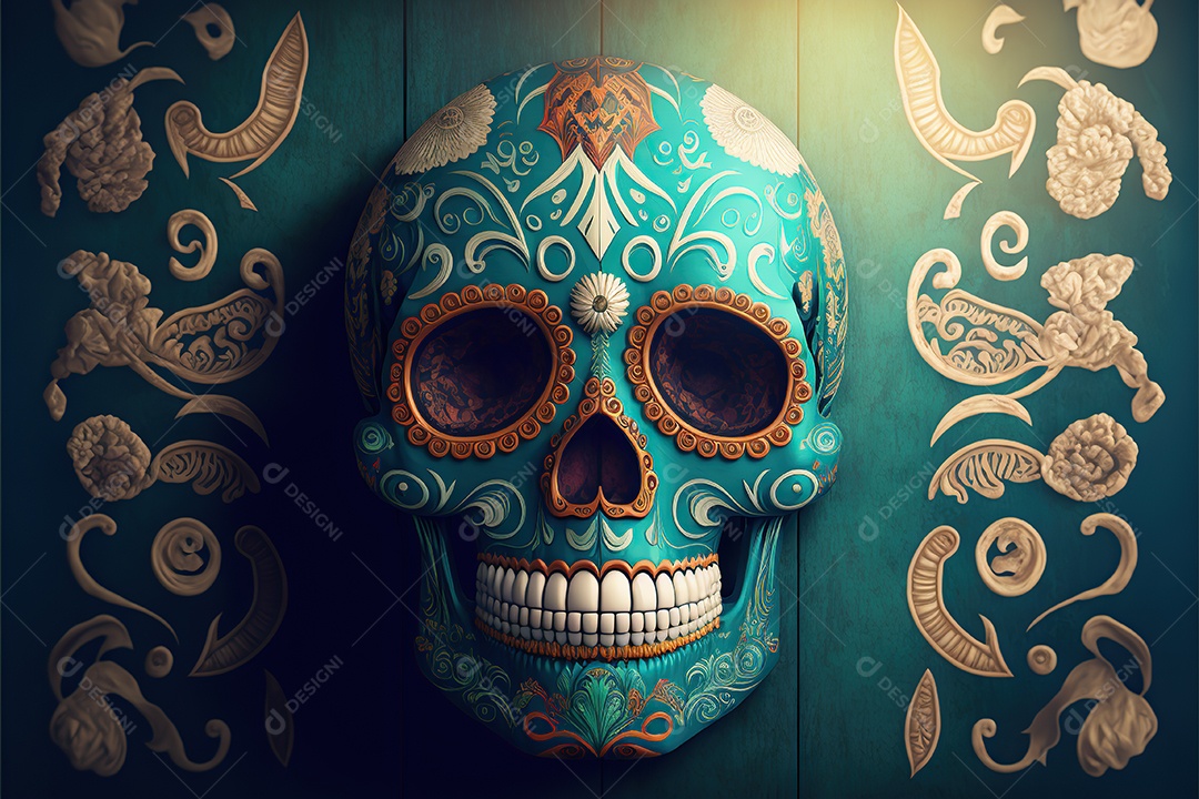 Caveira mexicana, retrato, vintage, decorativo