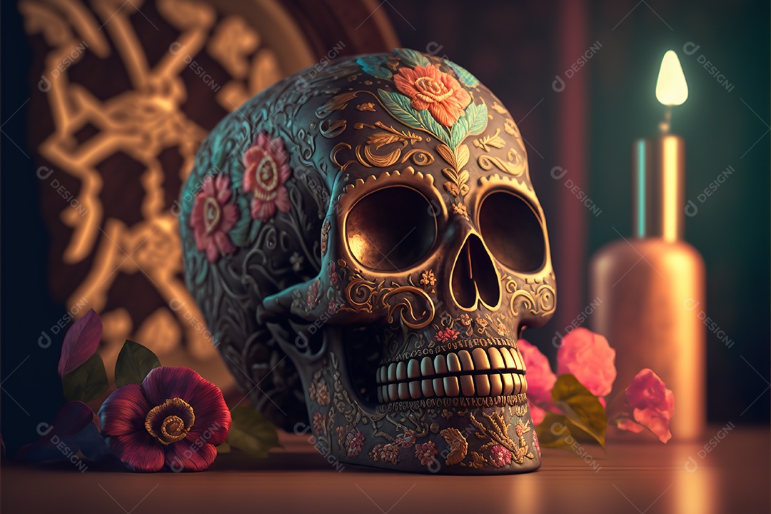 Caveira mexicana, retrato, vintage, decorativo