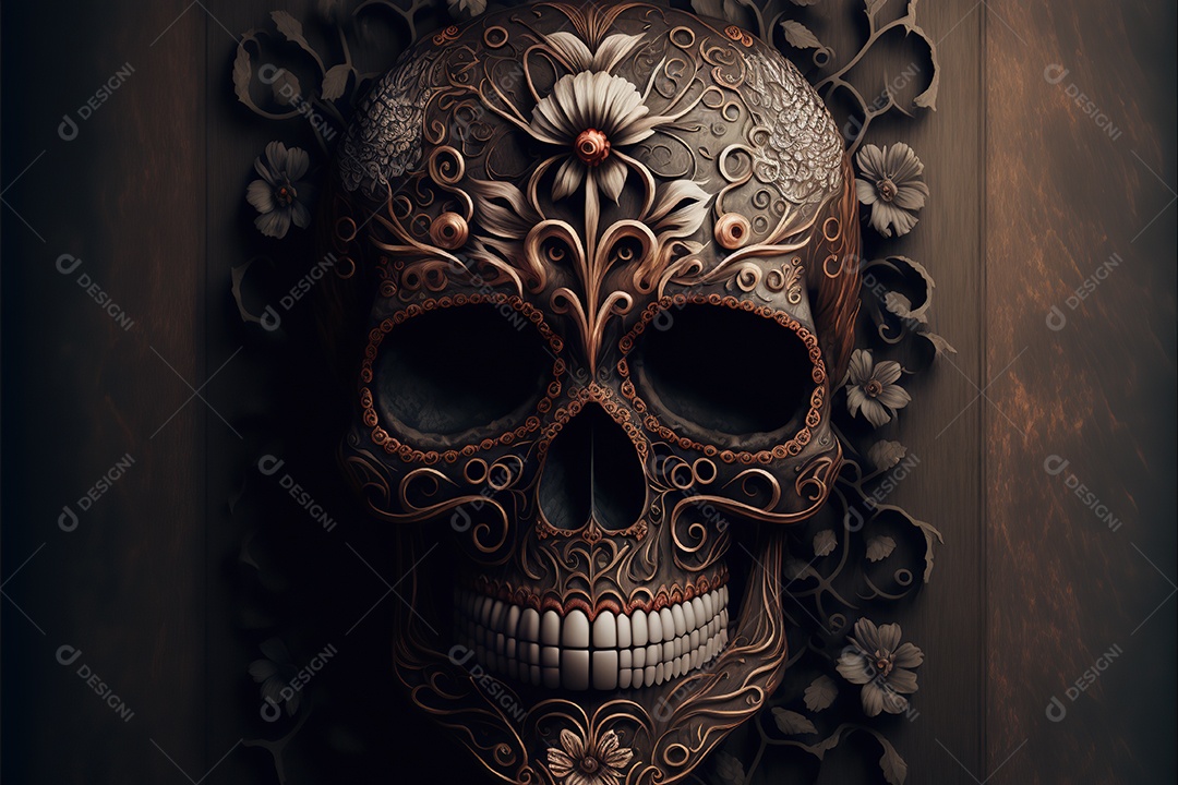 Caveira mexicana, retrato, vintage, decorativo