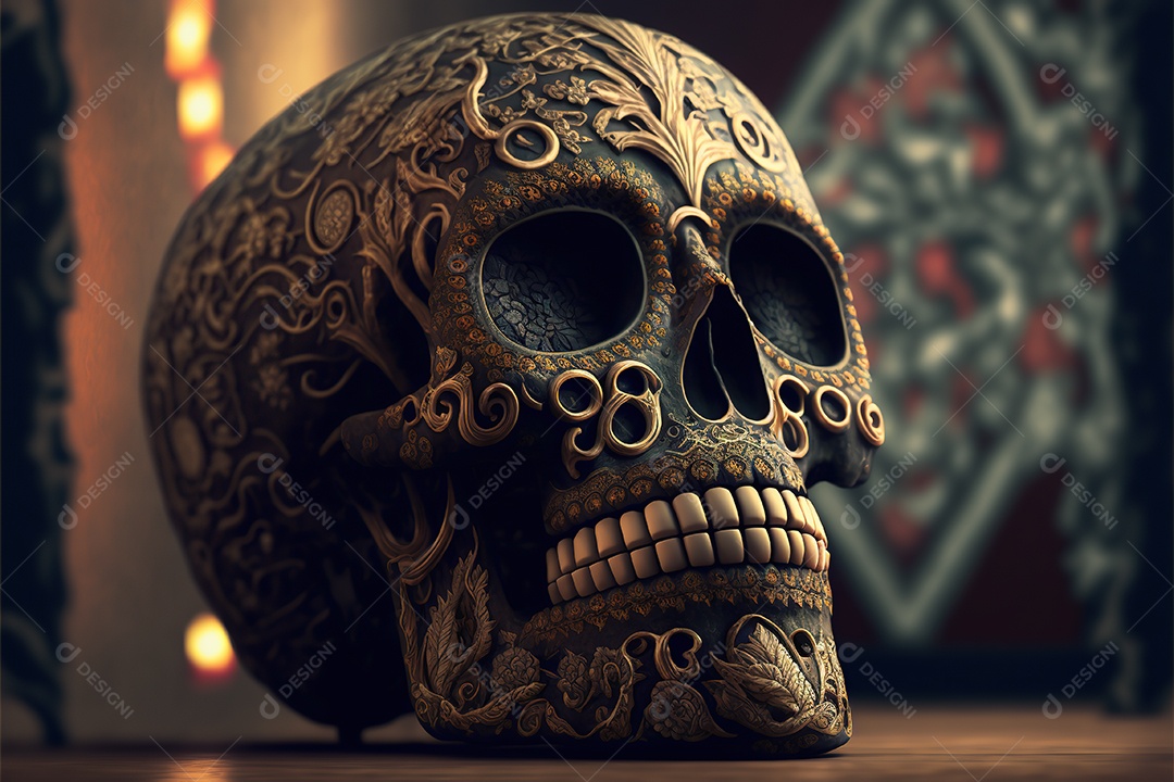 Caveira mexicana, retrato, vintage, decorativo