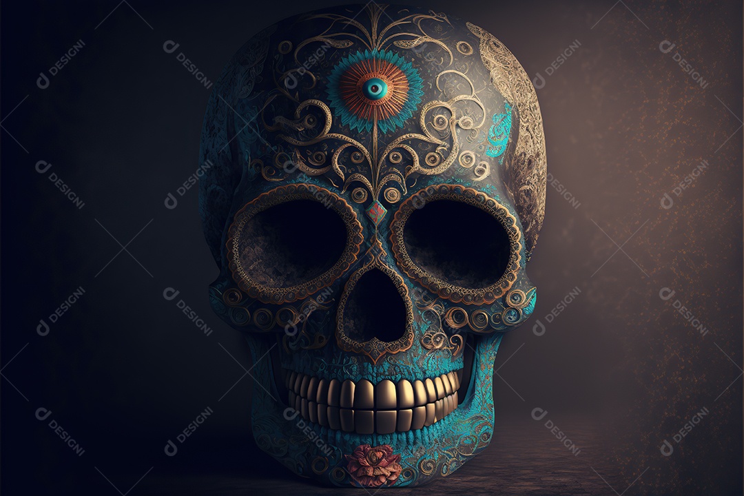 Caveira mexicana, retrato, vintage, decorativo