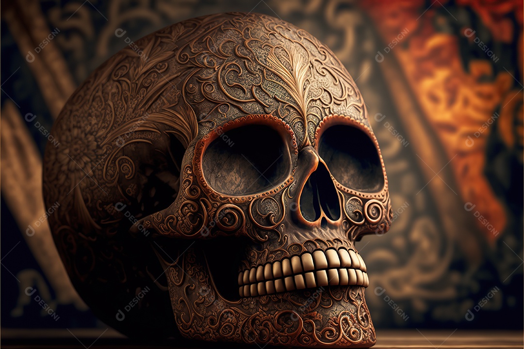 Caveira mexicana, retrato, vintage, decorativo