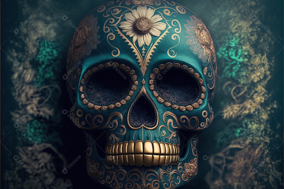 Caveira mexicana, retrato, vintage, decorativo