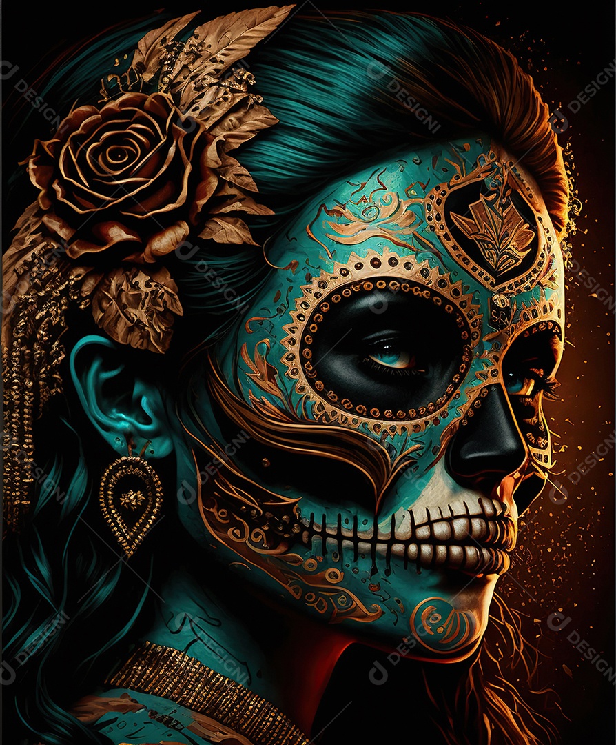 Caveira mexicana, retrato, vintage, decorativo