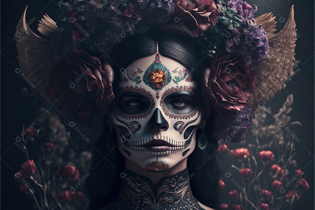 Caveira mexicana, retrato, vintage, decorativo