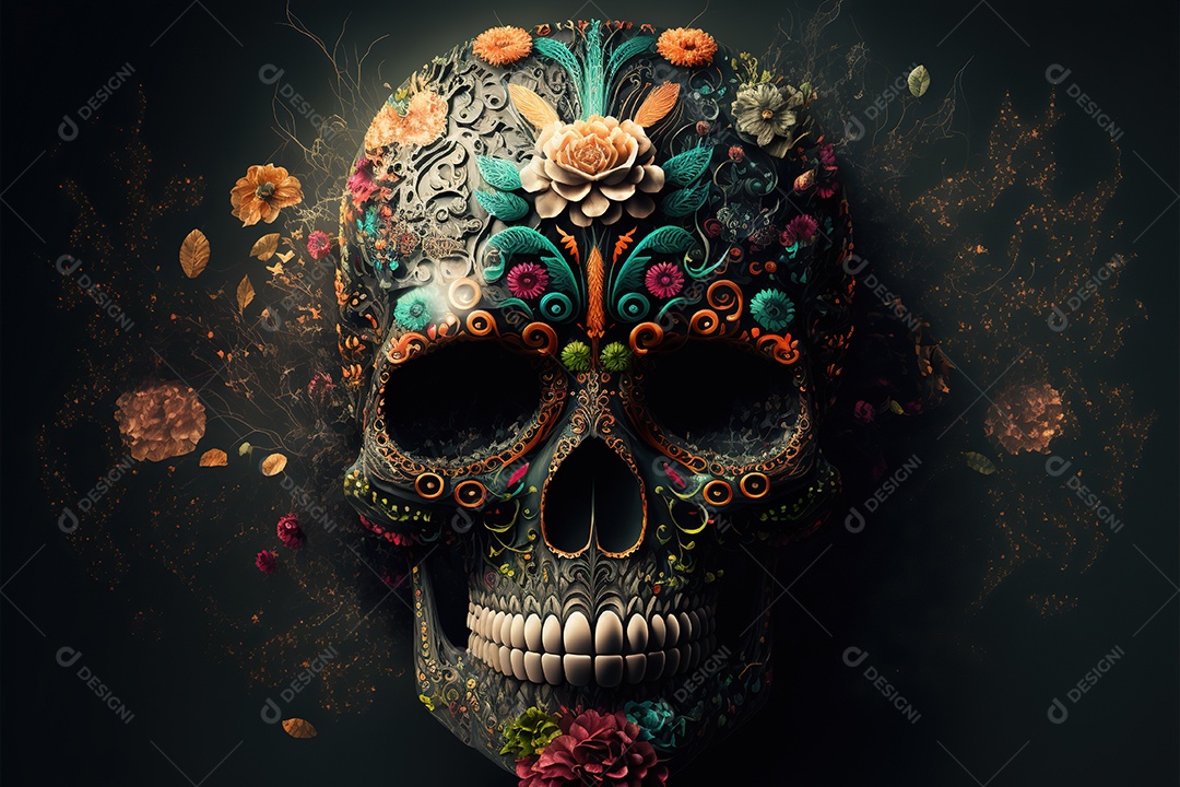 Caveira mexicana, retrato, vintage, decorativo