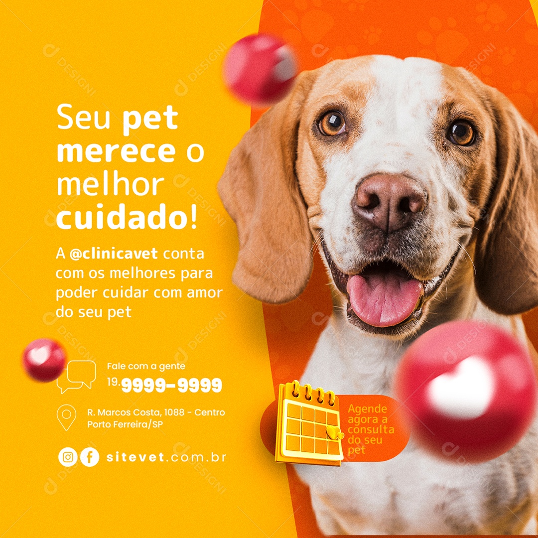 Seu Pet Merece o Melhor Cuidado Clínica Veterinária Social Media PSD Editável