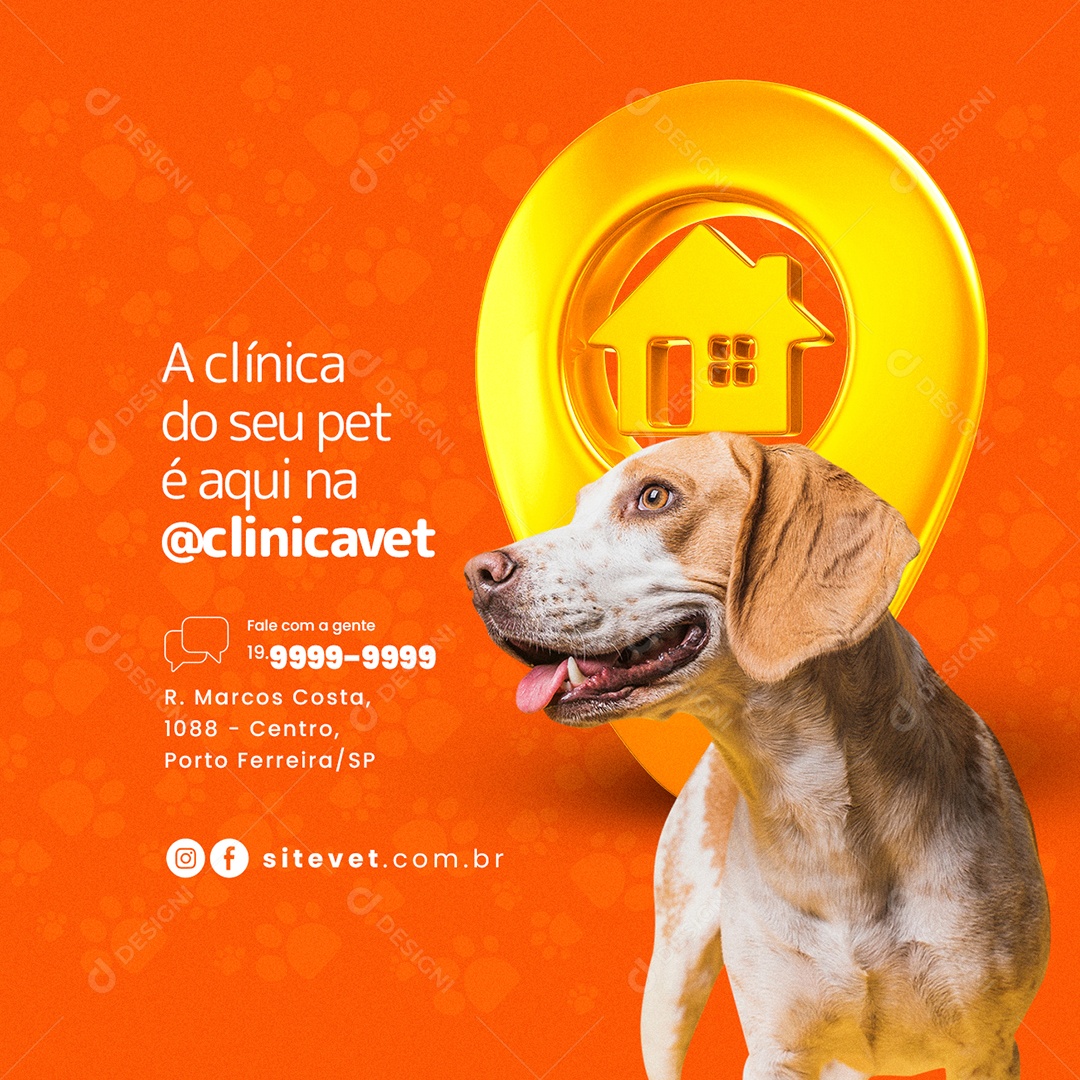 A Clínica do Seu Pet é Aqui na Clínica Veterinária Social Media PSD Editável