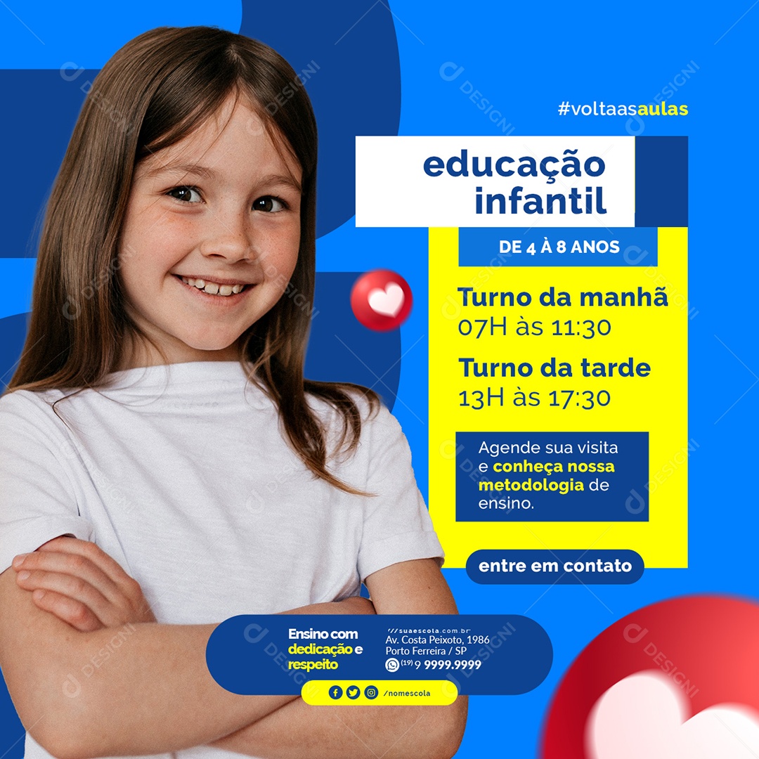 Educação Infantil Volta às Aulas Social Media PSD Editável