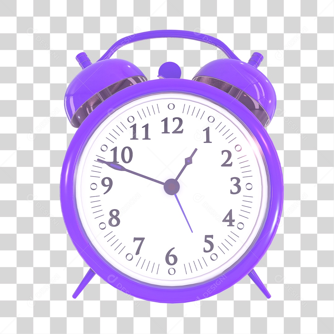 Relógio Despertador Elemento 3D Roxo Para Composição PNG Transparente