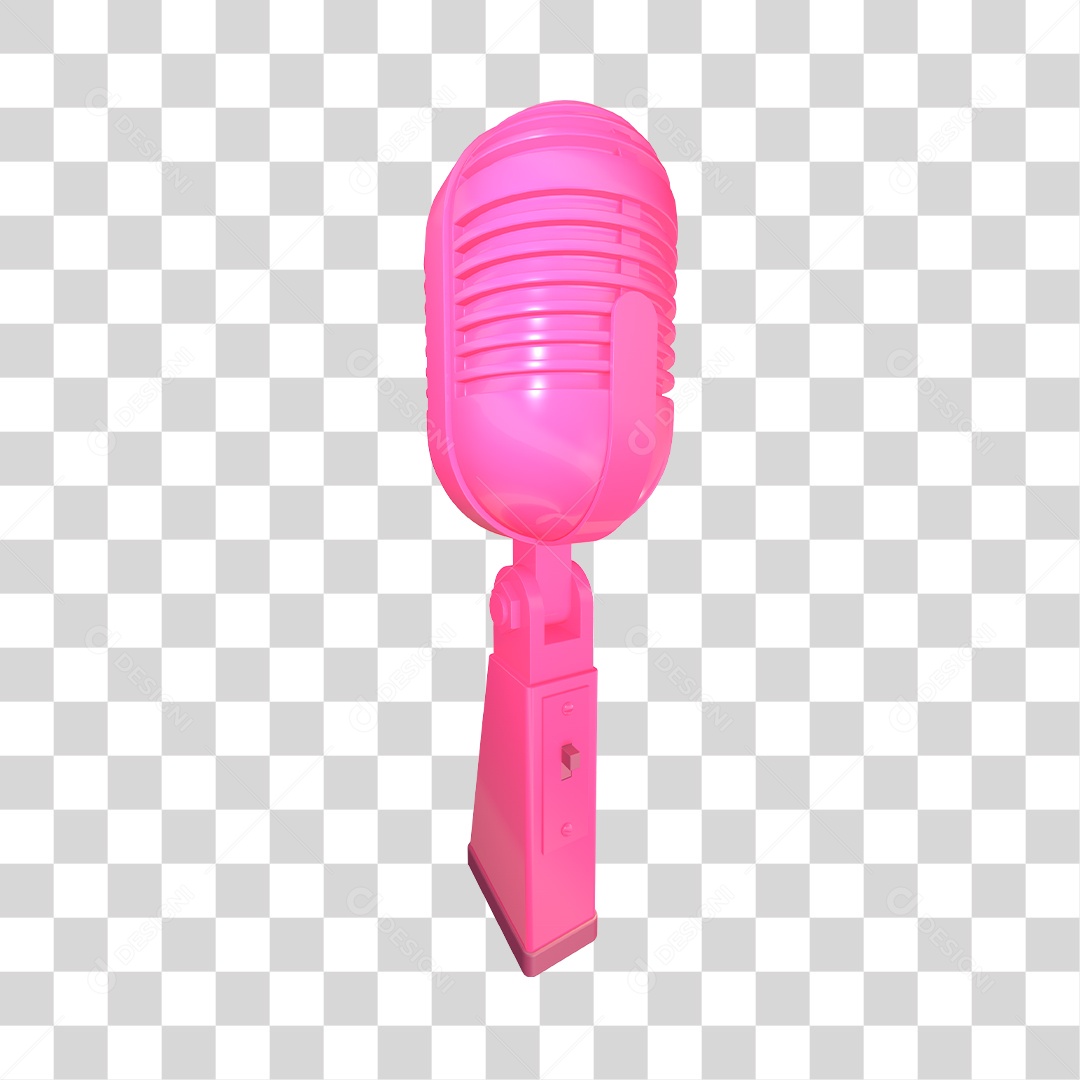 Ilustração de Microfone Rosa 3D Para Composição PNG Transparente