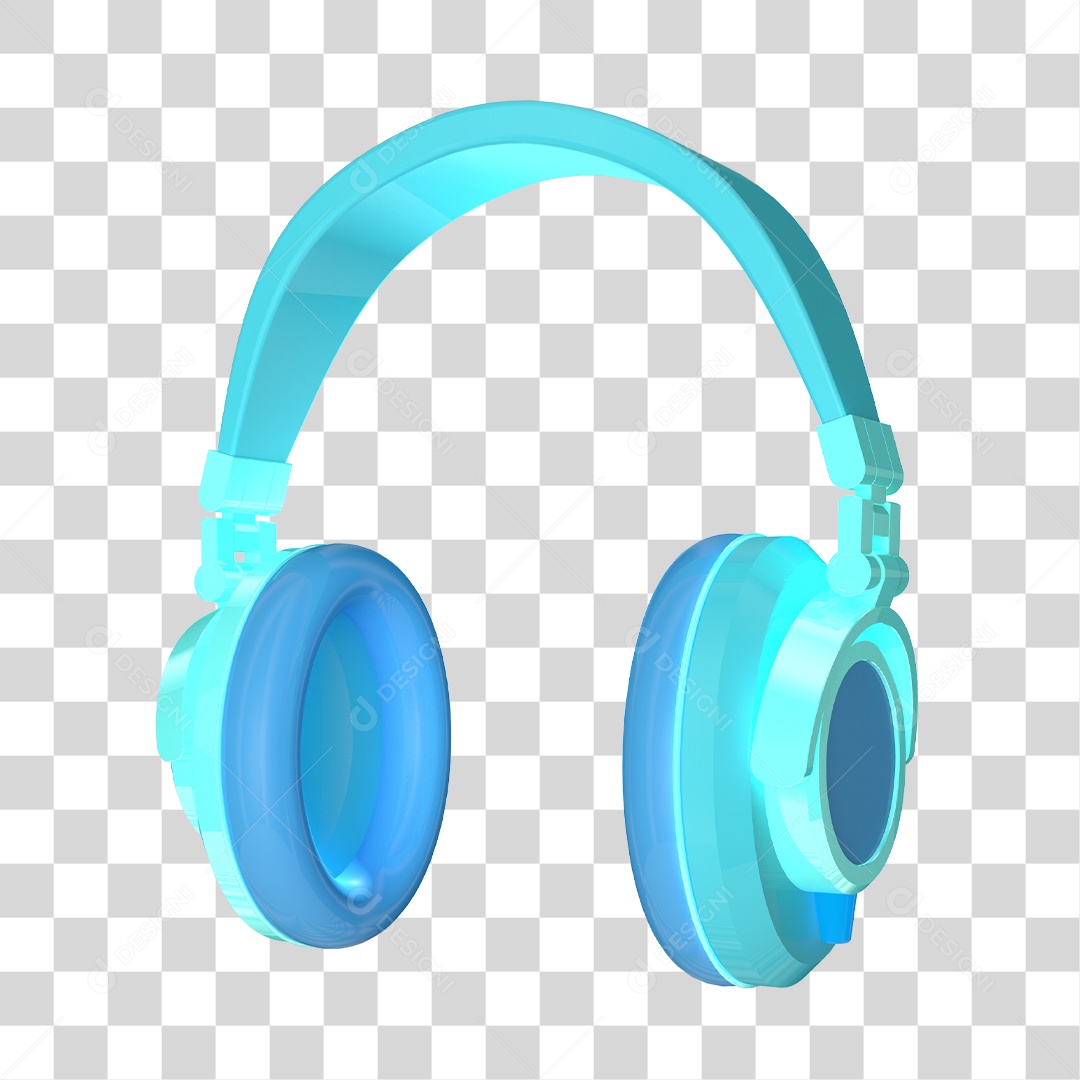 Elemento 3D Para Composição Fone de Ouvido Headset Azul PNG Transparente