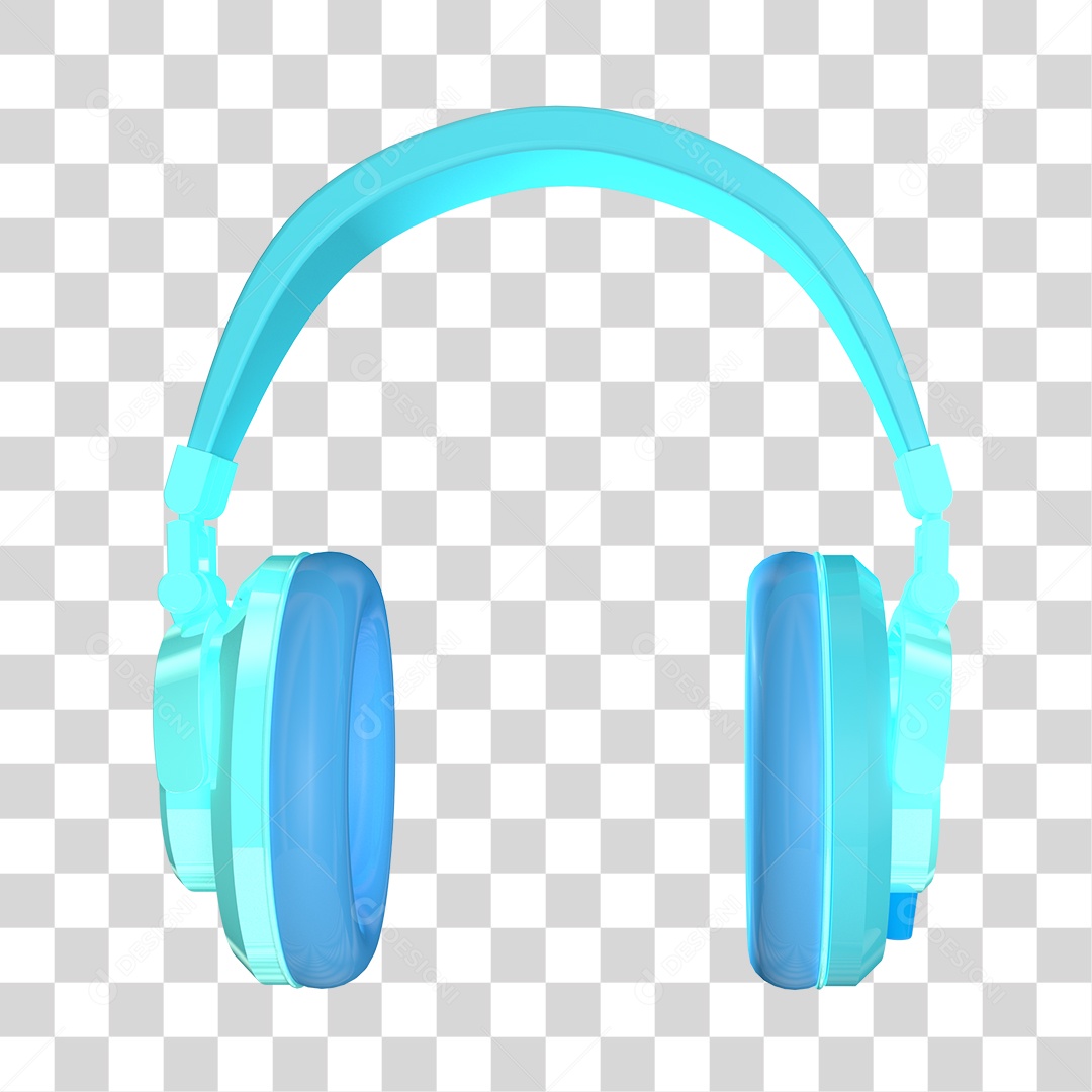 Elemento 3D Para Composição Fone de Ouvido Headset Azul PNG Transparente