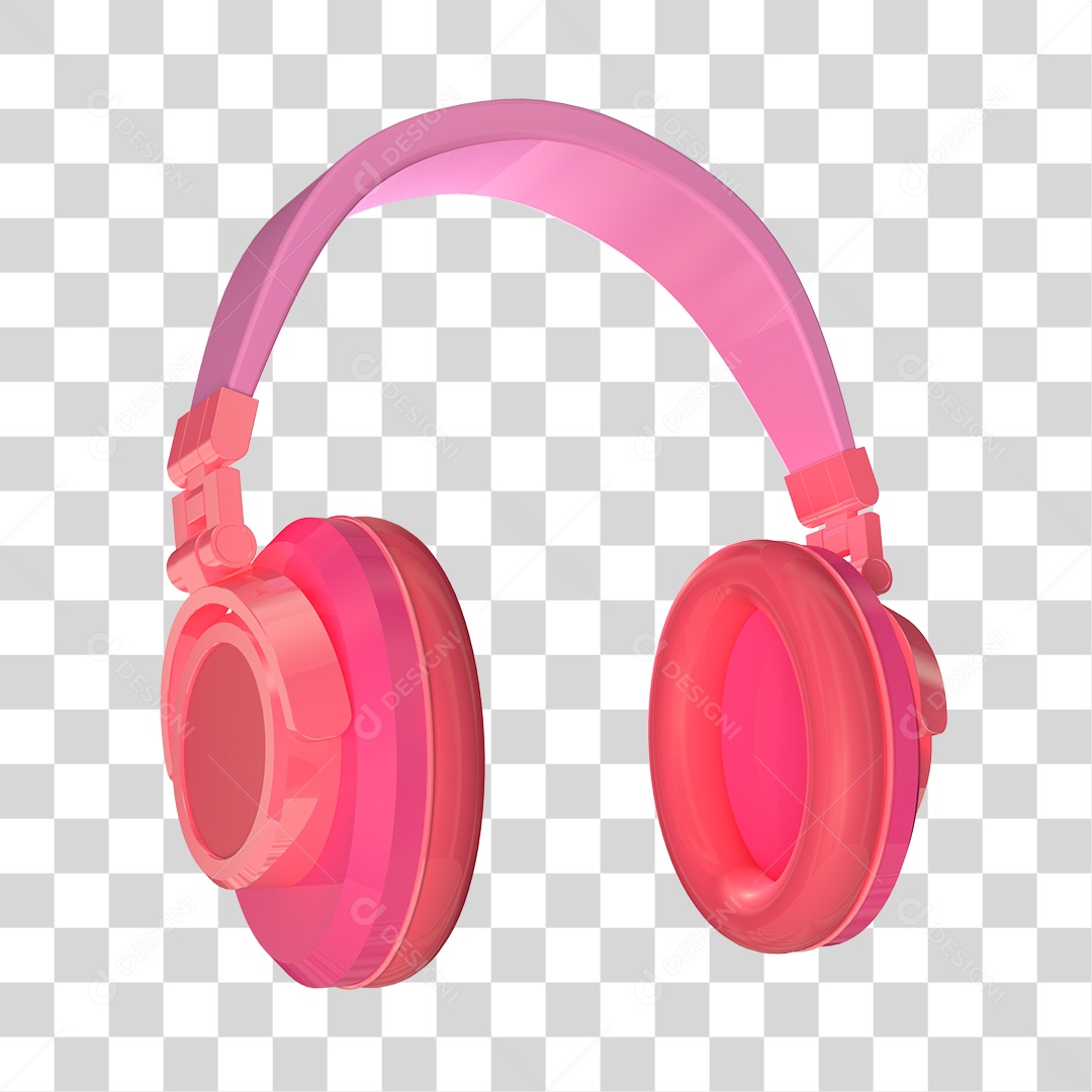 Elemento 3D Para Composição Fone de Ouvido Headset Rosa PNG Transparente