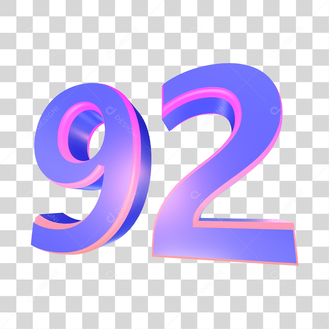 Número 3D 92 Roxo Para Composição PNG Transparente