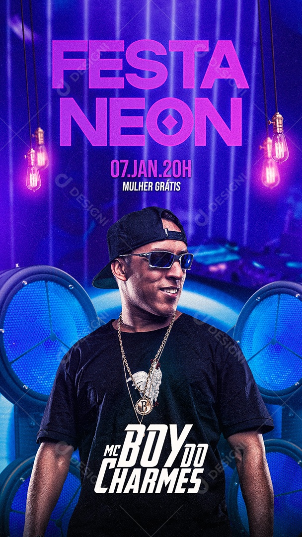 Flyer Show Festa Neon MC Boy do Charmes Story Social Media PSD Editável