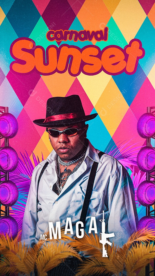Flyer Carnaval Sunset MC Magal Story Social Media PSD Editável