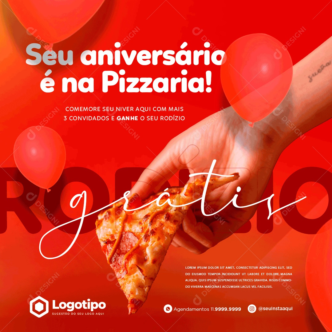 Post Pizzaria Seu Aniversário É Na Pizzaria Social Media PSD Editável