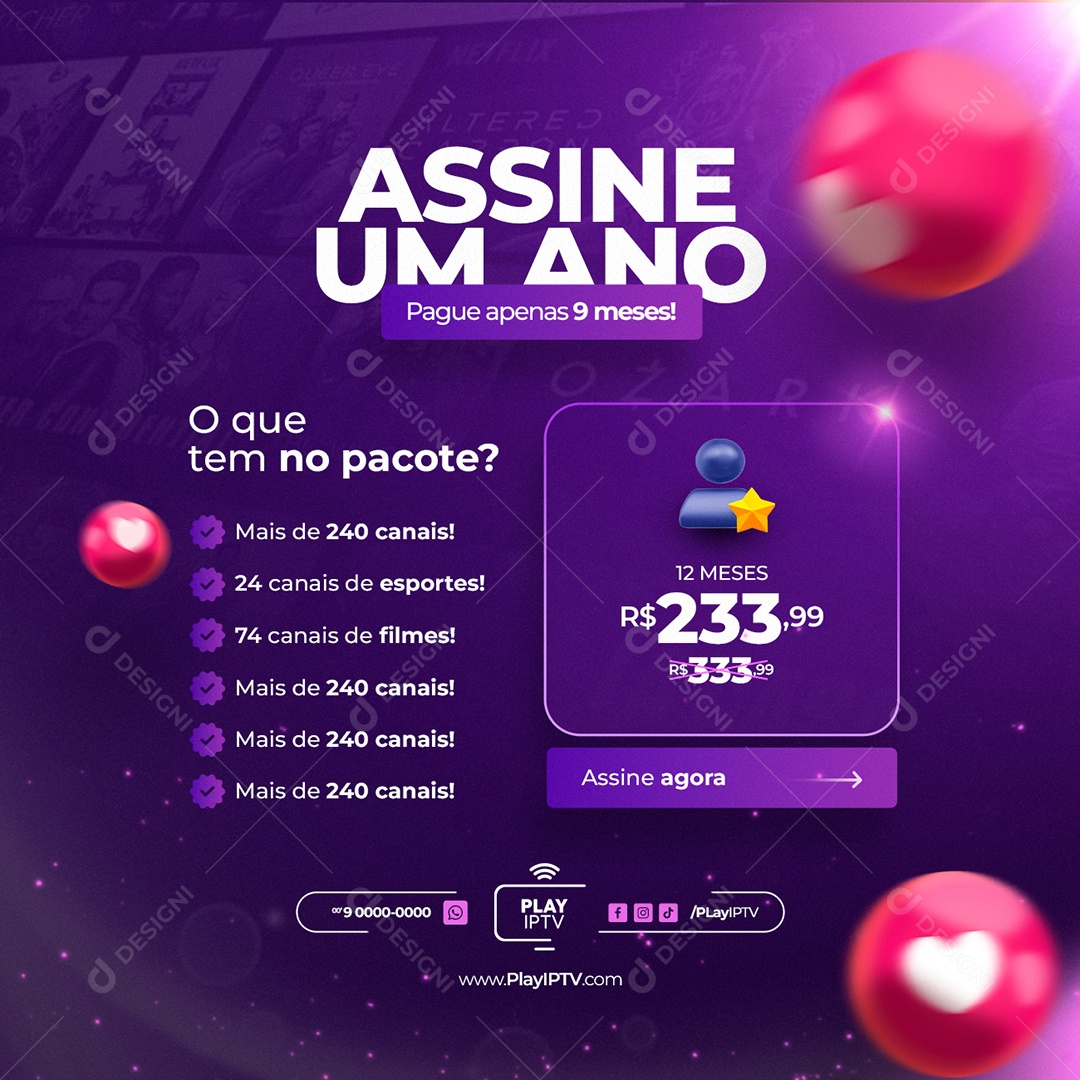 Assine um Ano IPTV Social Media PSD Editável