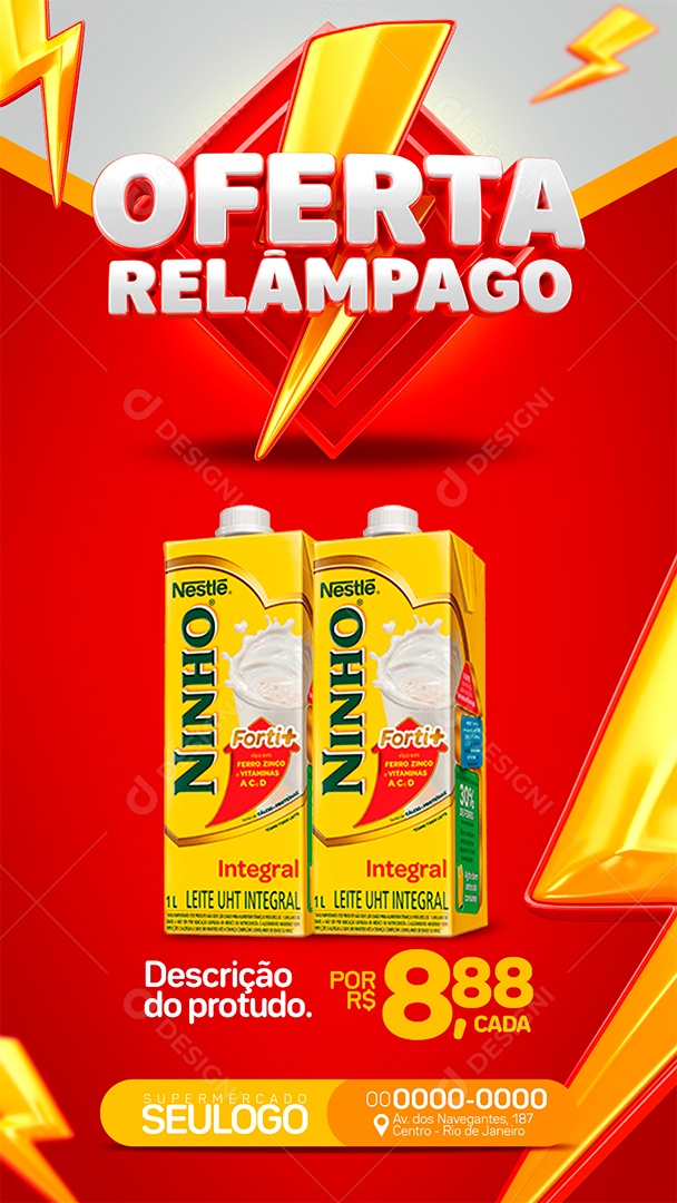 Post Stories Supermercado Oferta Relâmpago Social Media PSD Editável
